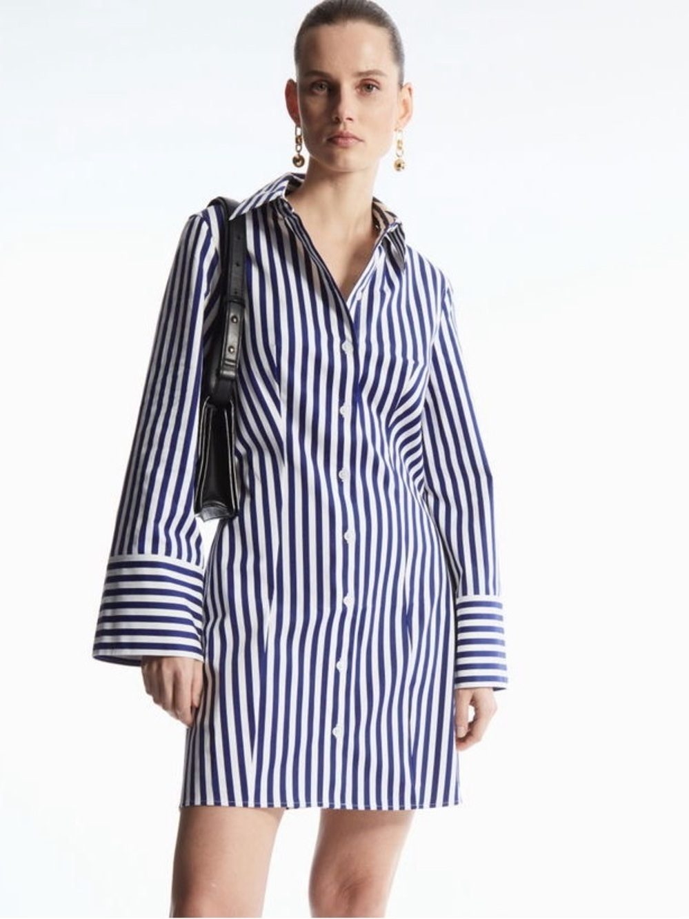 COS Striped Waisted Mini Shirt Dress Blue White Size 6